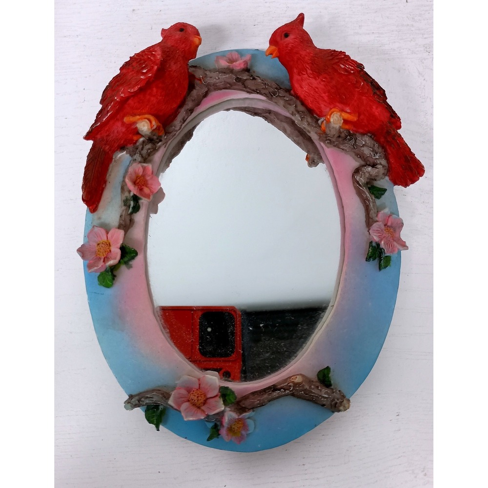 Vintage Tabletop Mini Mirror Red Cardinal Bird Floral 3D Framed Shabby Chic